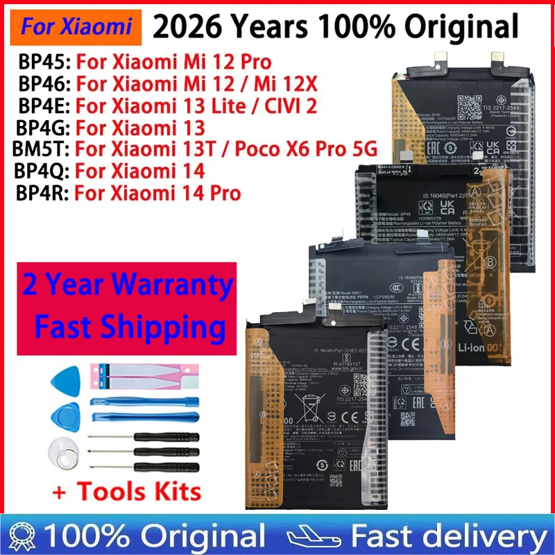 

2026 Original Battery For Xiaomi Mi CIVI 2 Poco X6 Pro 12X 12 12S 13 13T 14 Lite Pro Battery BP45 BP46 BP4E BP4G BM5T BP4Q BP4R