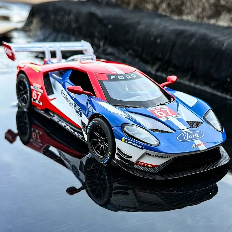 Modelo de Auto Deportivo Ford GT LM GTE de Aleación a Escala 1:24, Vehículo de Carreras de Metal Fundido a Presión, Modelo de Auto con Sonido y Luz, Regalo Coleccionable
