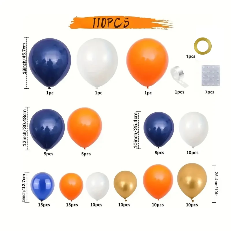 Kit d'arche de guirxiété de ballons, décor de fête préChristophe, anniversaire d'enfants, fête de mariage, fête de Léon, orange, bleu marine, blanc, 110 pièces