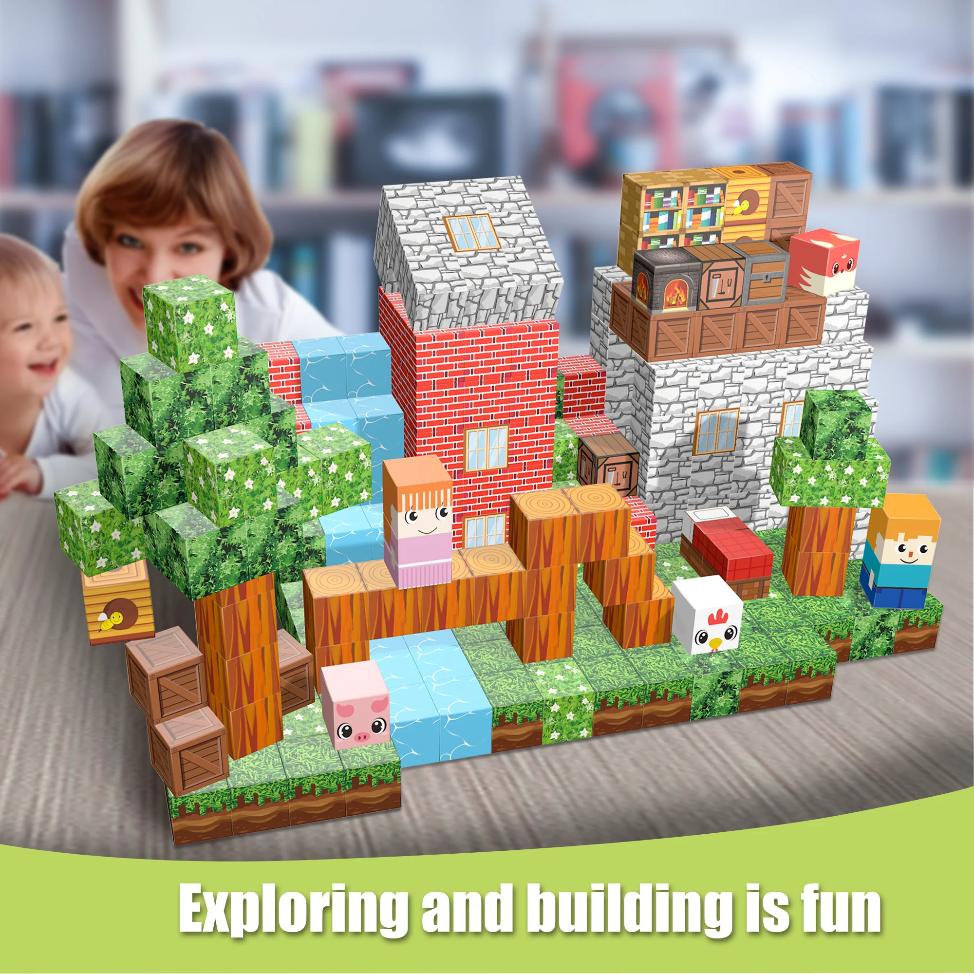 Ensemble de blocs de Construction magnétiques avec animaux et figurines, jouets STEM de Construction de maison 3D pour enfants âgés de 3 à 8 ans, jeux éducatifs, 108 pièces