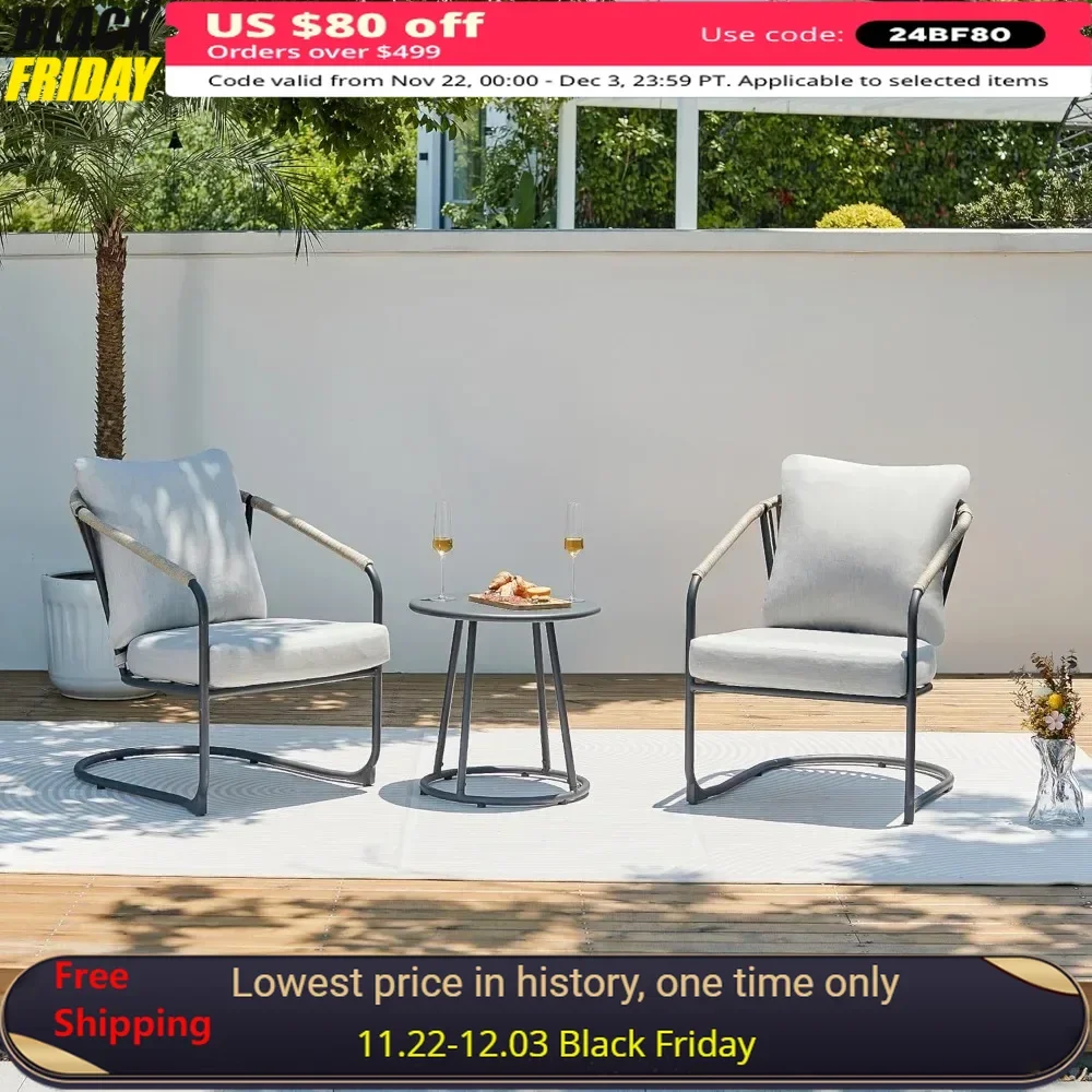 

3 Piece Rocking Chairs, No Assembly,Metal Table 9" Thick Cushion for Backyard,Garden,Poolside, Balcony Chair