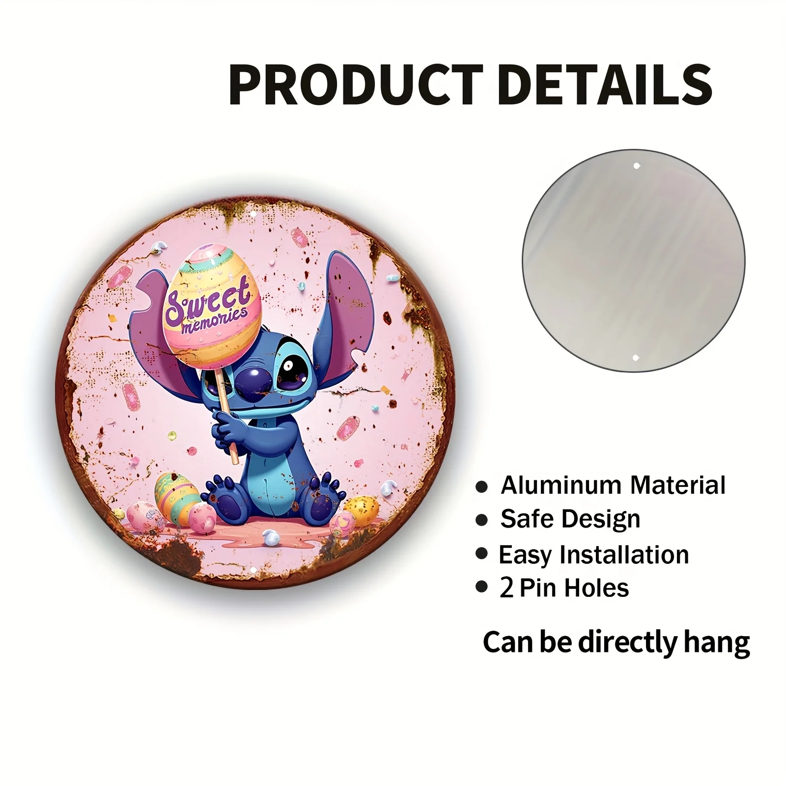 قطعة واحدة من ديكور الحائط - لافتة معدنية دائرية من الألومنيوم مع تصميم ذكريات حلوة، فن نابض بالحياة ثنائي الأبعاد للمنزل والمكتب والمقهى وعيد الفصح