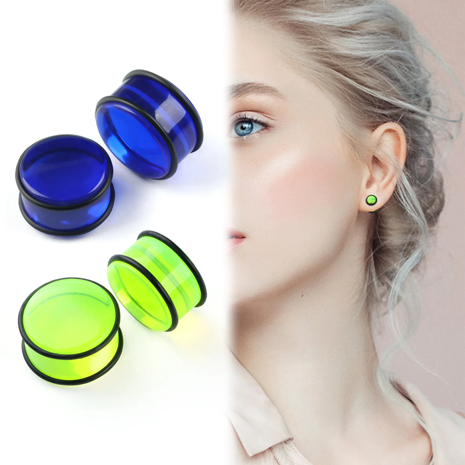 1 Pair solid acrylic two-color ear expander translucent auricle body piercing jewelry