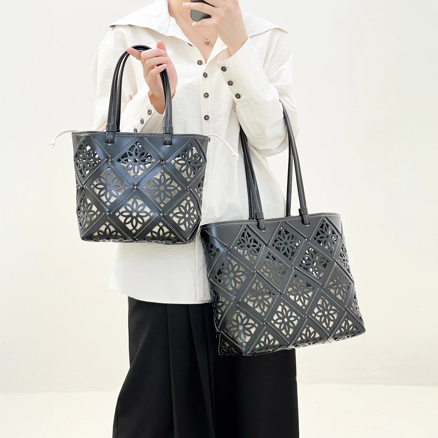 

Mendy Tote Bag Hollow out carved Shoulder Bag Genuine Leather High Quality Woman Bags Cut Out Shopping Bag Fancy Bags Designer