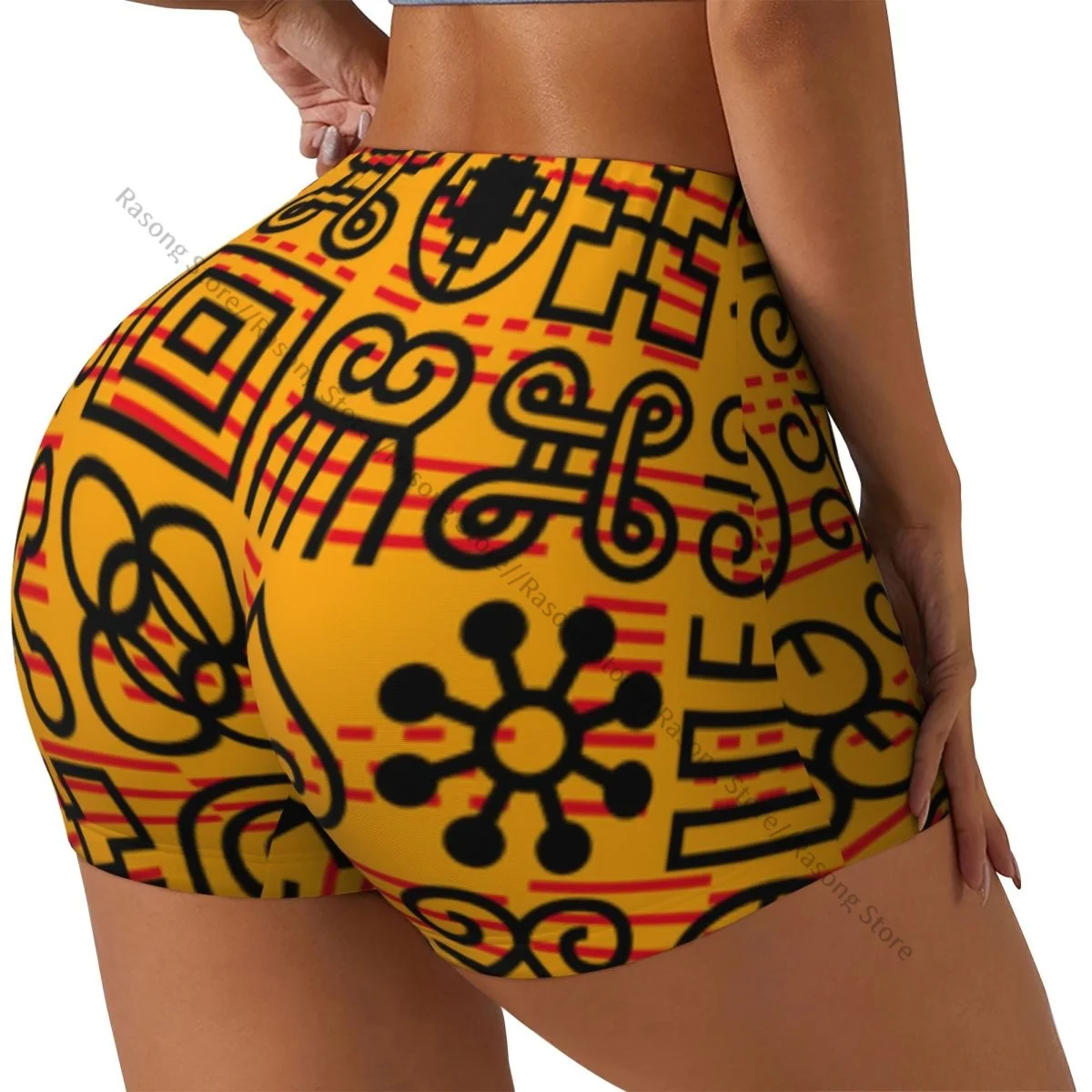 Push Up Short Elasticity Scrunch Butt African Adinkra Pattern Running Shorts Sports Shorts Womens Clothes Gym