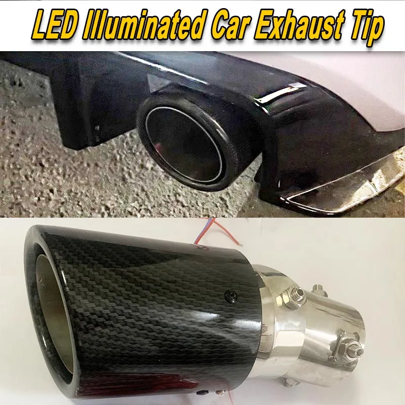 

Universal Car LED Exhaust Tip Carbon Fiber Look Luminous Muffler Tail Pipe with Red/Blue Light for Vehicle Modification