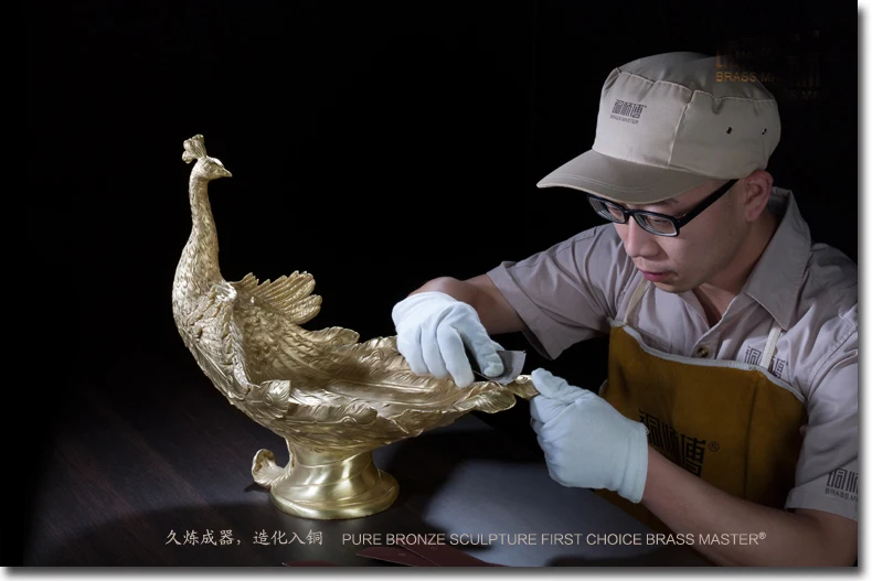 45CM Large Global Limited Edition TOP Handmade Auspicious Pea cock peafowl Color brass Sculpture home office art Ornament