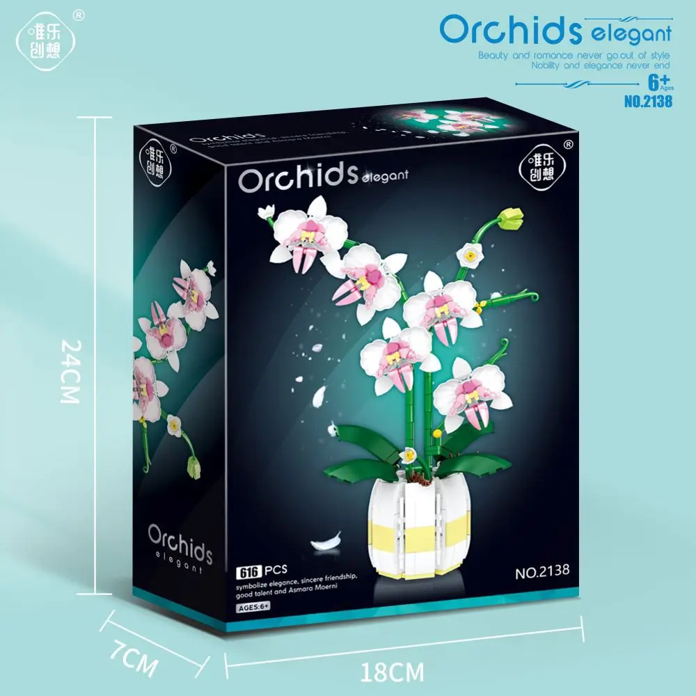 Pot d'orchidée Rose, blocs de construction, Simulation de plantes à fleurs, ornements MOC, briques techniques à monter soi-même, cadeaux de Festival pour filles