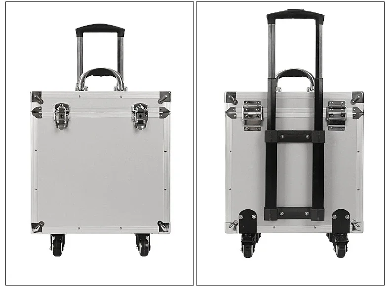 Large Aluminum Equipment Tool Trolley Case, Aluminum Instrument Display Carrying Tool Case with Wheels