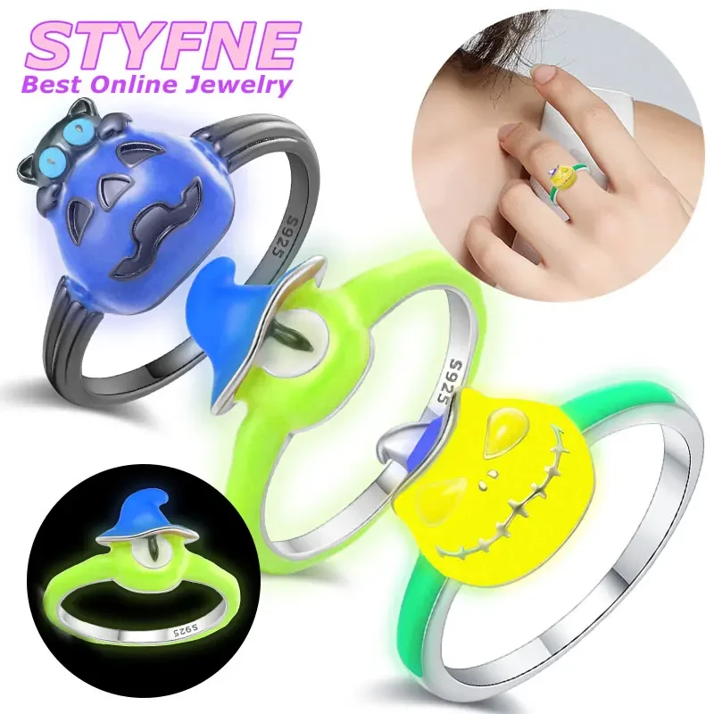 925 Sterling Silver Witches Party Glow-in-the-Dark Rings for Women Jewelry Anniversary Gifts for Mother Wife Girls Size 7-9