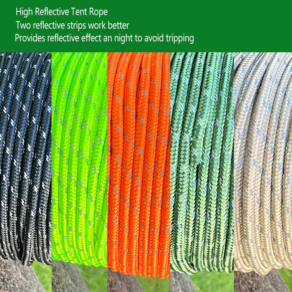 30/50m 6mm Reflective Tent Rope Tactical Parachute Cord Outdoor Lashing Rope For Canopy Shelter Survival Gear Kayak Canoe