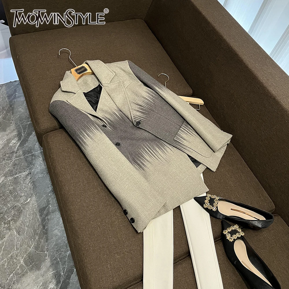 TWOTWINSTYLE فضفاض ضرب اللون سترات رجالي للنساء التلبيب كم طويل تقسم زر مزاجه الحلل الإناث جديد KJA507668