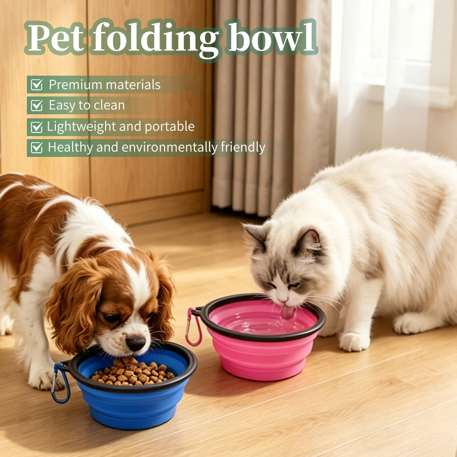 Portable Collapsible Pet Bowl 350ml/1000ml with Carabiner TPE Foldable Dog Cat Water Food Bowl for Travel Hiking Camping