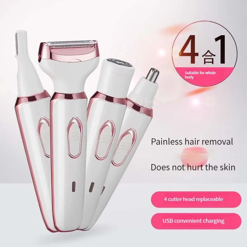 

Модный портативный электрический эпилятор для женщин 4 в 1 с подсветкой, мини-триммер для удаления волос и ухода за кожей, набор для женщин