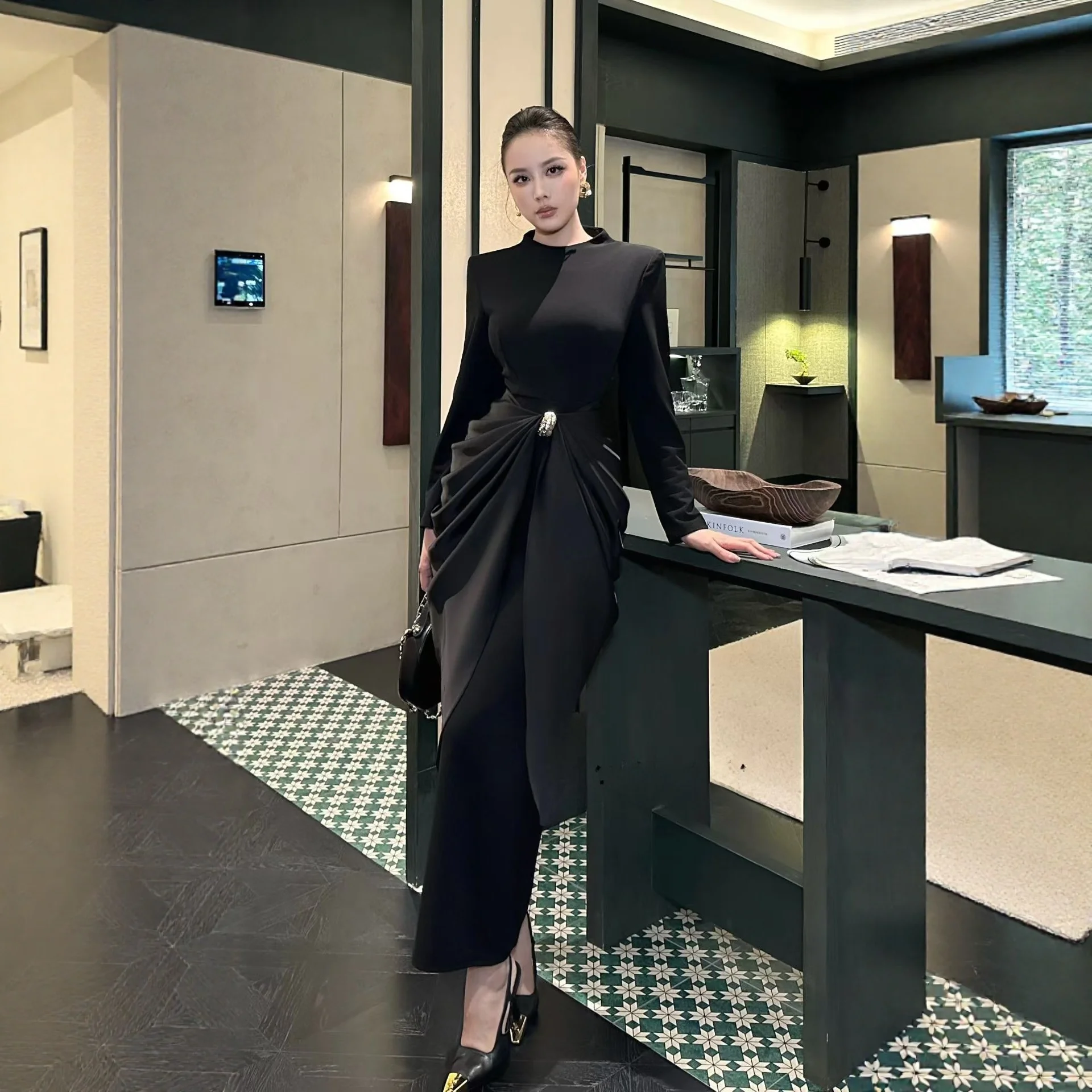 Ele Diseño de cintura adelgazante Largo Dr Faionable Ladylike Sle Full Sve Mezcla de nailon y algodón para ropa de noche de mujer