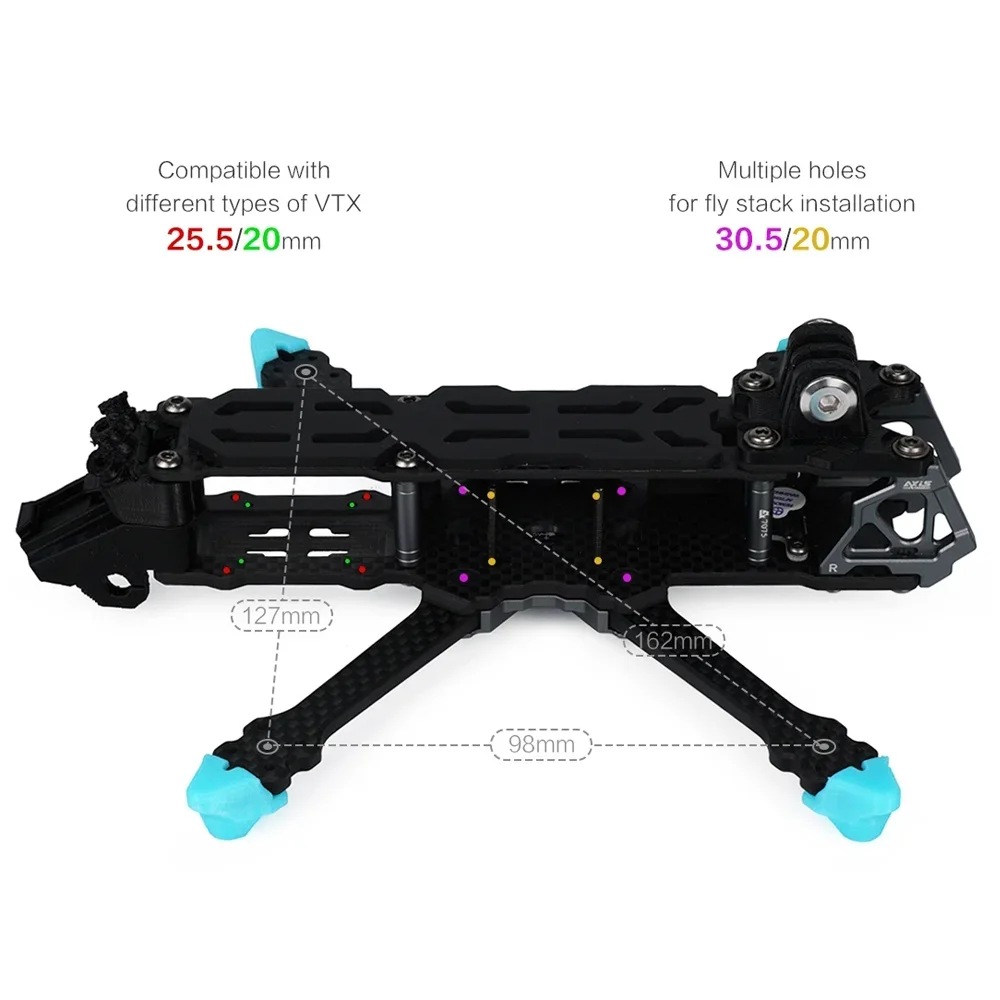 Axisflying MANTA 3,6-calowy Squashed-X Zestaw ramy z włókna węglowego Rozstaw osi 162 mm Nadaje się do Gemfan-3630 Prop 3,6-calowy dron Freestyle