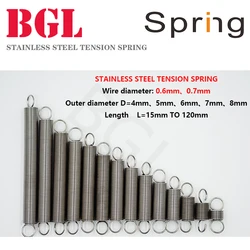 5pcs/lot Tension spring 0.6mm、0.7mm 304 stainless steel extension spring OD 4mm-8mm length10mm to 120mm