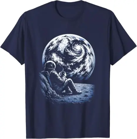 Lustiges T-Shirt mit Astronauten auf dem Mond, der Kaffee trinkt, Y2k, Astronomie, Wissenschaftsliebhaber, Grafik-T-Shirt, Herrenmode, Kleidung aus Baumwolle – Detail 7