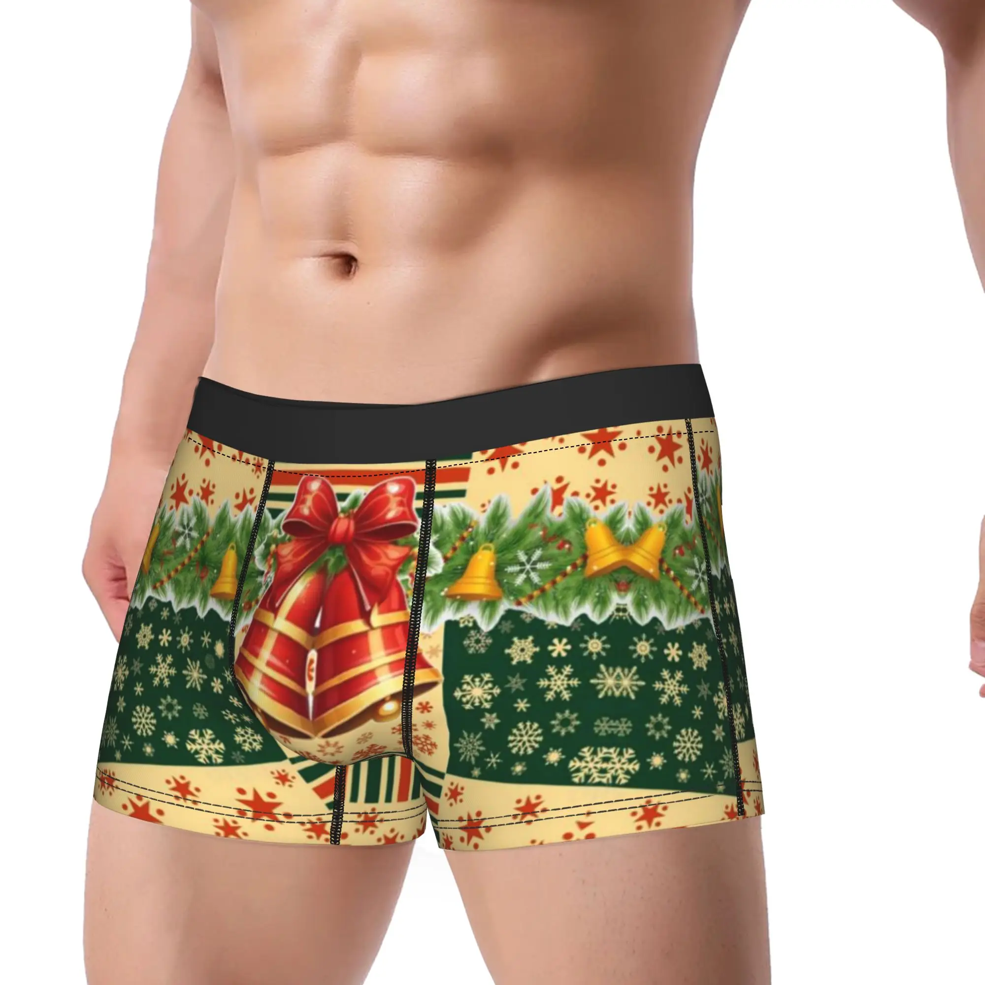 Christmas Bell Patchwork Holiday Tile Pattern  Underpants Breathbale Panties Male Underwear Print Shorts Boxer Briefs