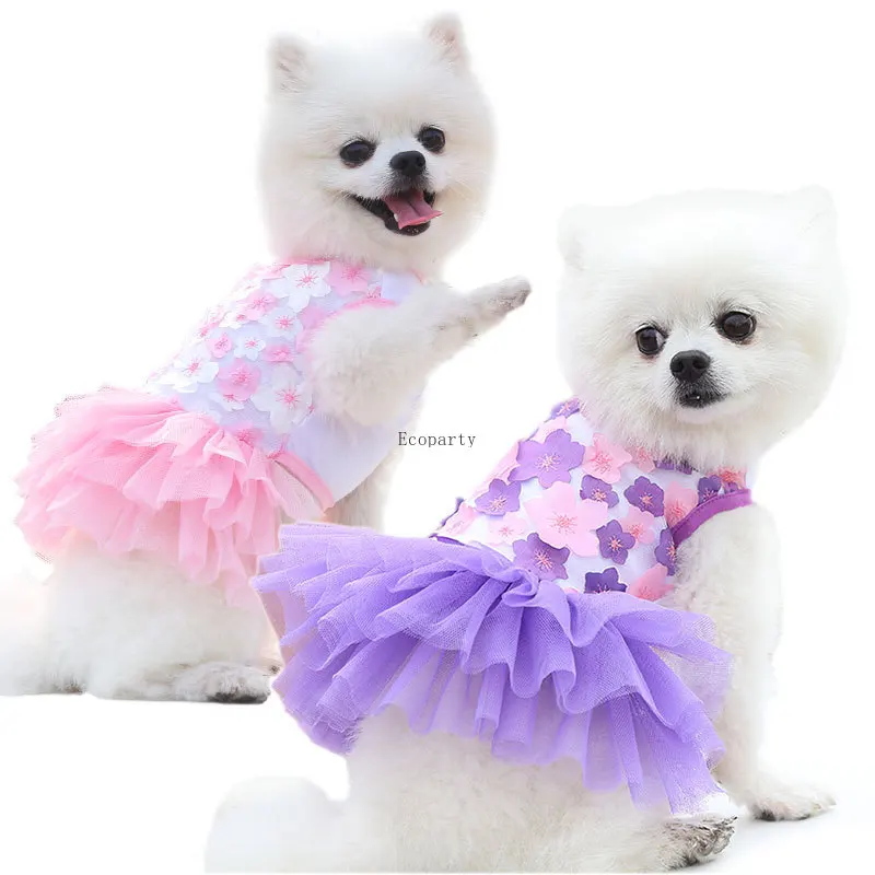 

hot drop ship wholesale Dog Cat Skirt Teddy Bears cute Puppy dress flowers pattern pets dress clothing universal