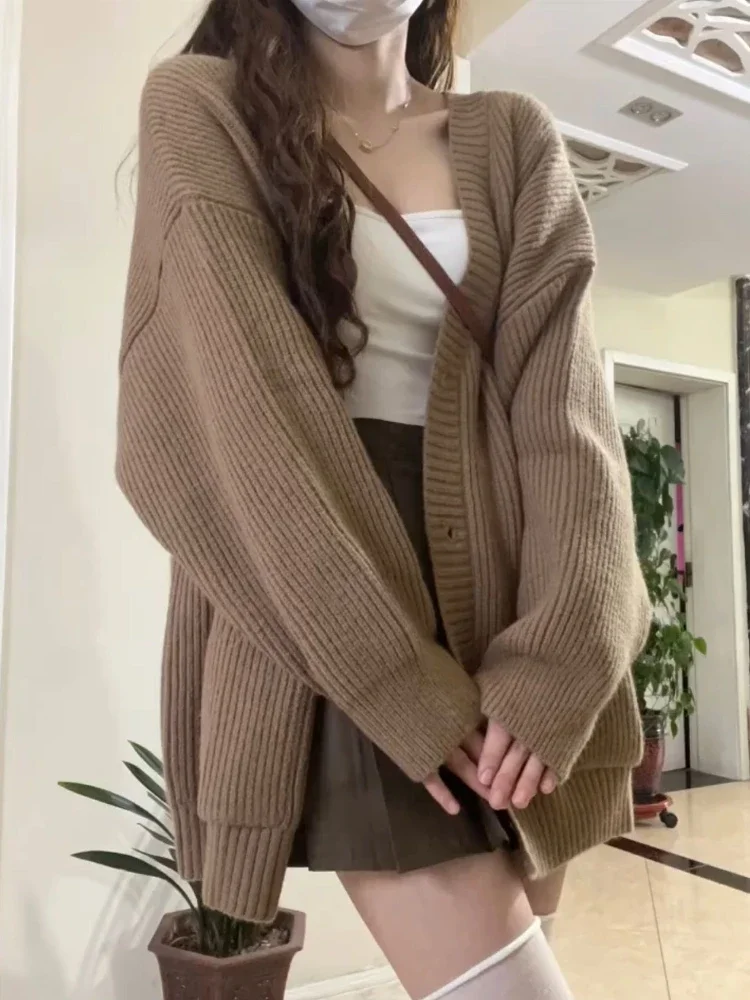 Autumn Cardigan Women Knitted Pure Temperament Korean Style Tender Girlish Chic Aesthetic Fashion Comfortable Ladies Maillard