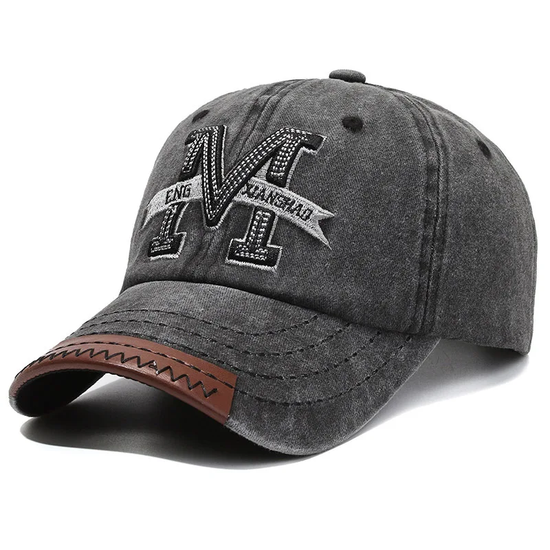 Unisex Retro Duckbill Cap Vintage Washed Denim Spring Autumn Outdoor Sun Hat Letter M Embroidered Baseball Cap