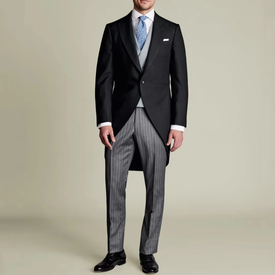

Men Suit Black With Lapel Stripe Pants For Wedding Birthday Banquet Party Prom Business Work Tuxedo Set Jacket Vest With Pants