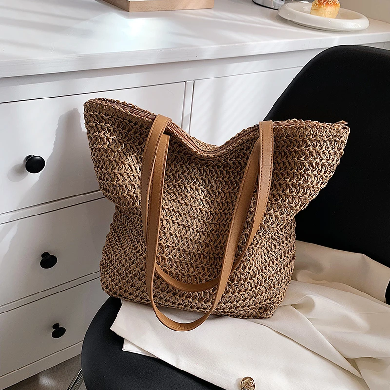 Hand-woven Women\'s Shoulder Handbag Bohemian 2024 Summer Fashion Straw Beach Tote Bag Travel Shopper Weaving Shopping Bags