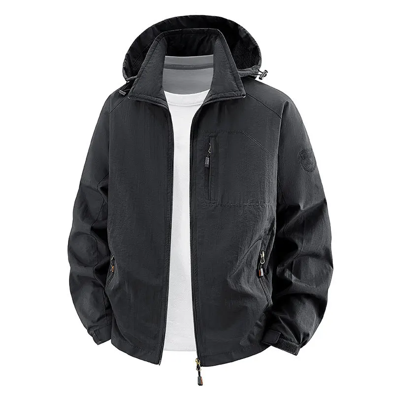 2026 New Style Spring-Autumn Men's Downproof  Coat with Multiple Pockets and Hood for Outdoor Use High-Quality Waterproof Jacket