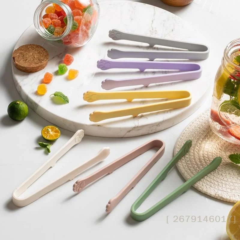 {HMA74} Cute Cat Paw Shape Silicone Mini Snack Food Tongs Non-slip Handles Ice Clip heat-resistant BBQ Bread Clamp Kitchen Tools