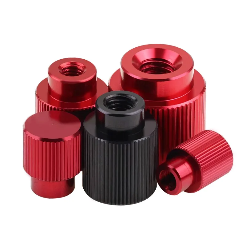 

M3M4M5M6M8 Anodized Aluminum Hand-Knurled Nuts Straight Knurled Female Thread Handle Nut (Long Handle) Colored Natural/Black/Red