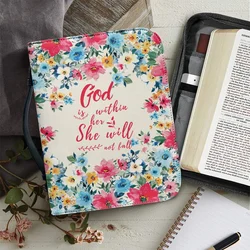 FORUDESIGNS Bible Bag Leather Bible Cover Case God Is Within Her She Will Not Fall Zippered Handle Handbags Study Book Holy