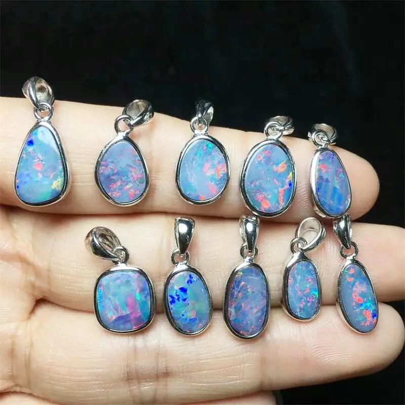 S925 Natural Australia Colored Opal Pendant Crystal Stone Hand Made Carved Crystal Fashion Jewelry Gifts