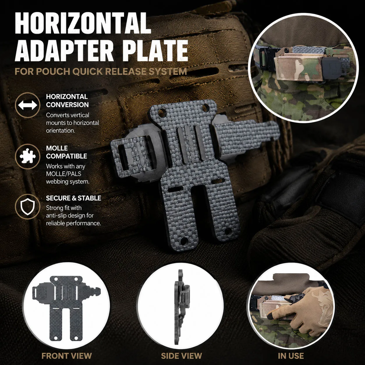 MOLLE Tactical Belt Horizontal Adapter Mount Single Link Clamp Box Converter for Vertical to Horizontal Carry