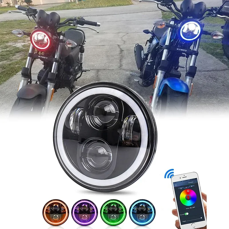 

App Control RGB DRL 5.75 inch Motorcycle Round Led Headlight Hi/Lo Beam for Dyna Sportster Softail Street Bob