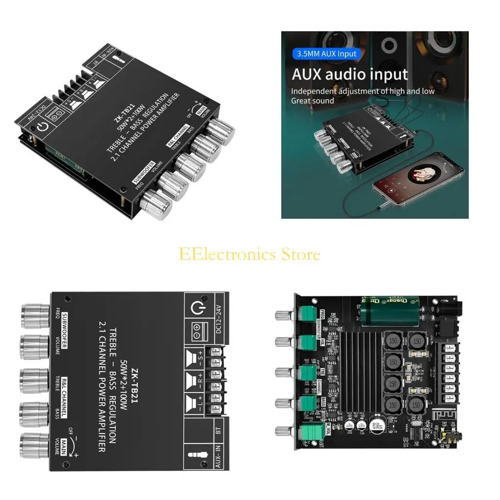 B03C 2.1-channel Bluetooth-compatible 5.0 Digital Power Amplifier Module High and Low Tone Subwoofer 50Wx2+100W ZK-TB21