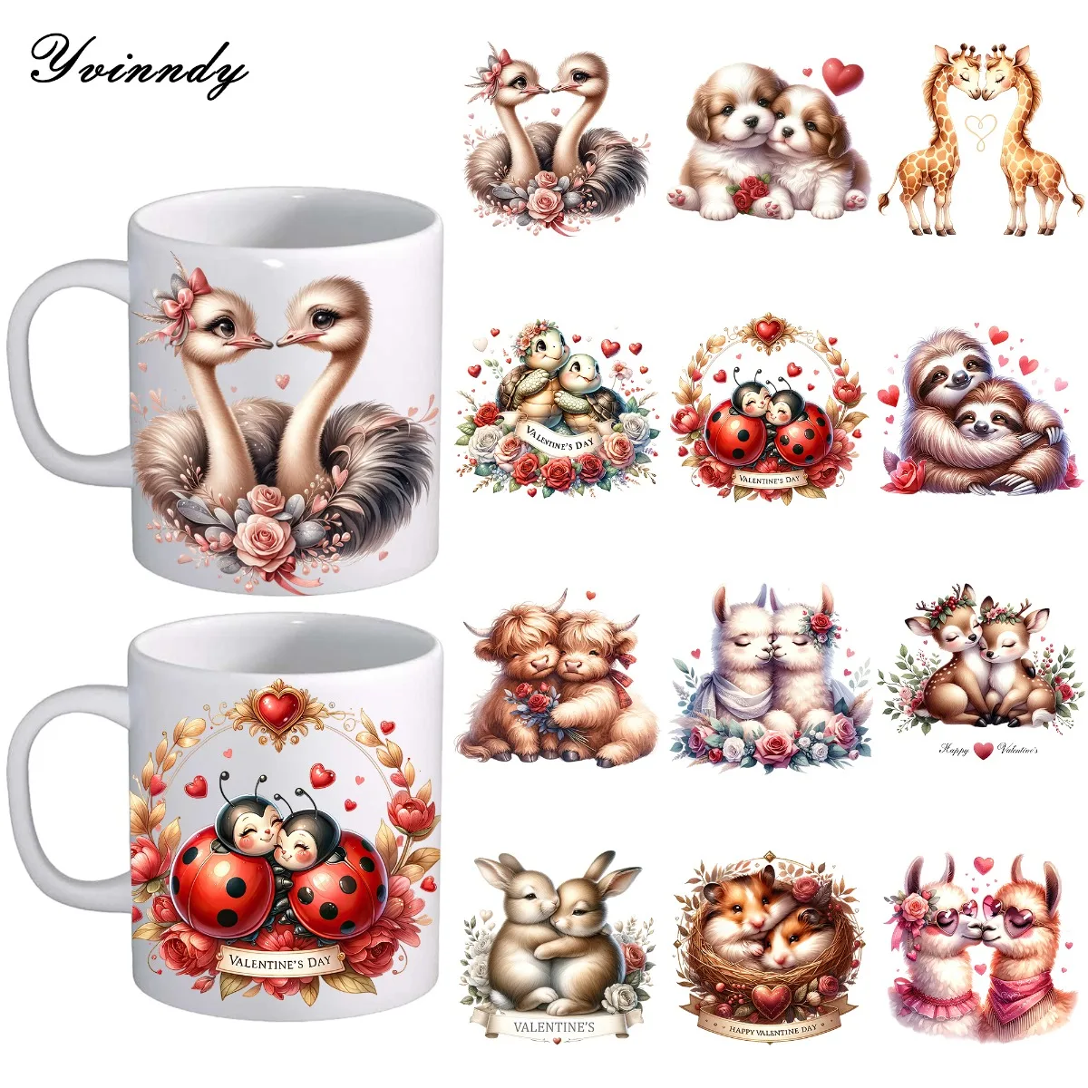 

Набор из 12 интересных стикеров на Пасху с животными и праздничными мотивами, DIY, для стекла, УФ-печать, самоклеящаяся бумага для трансфера DTF