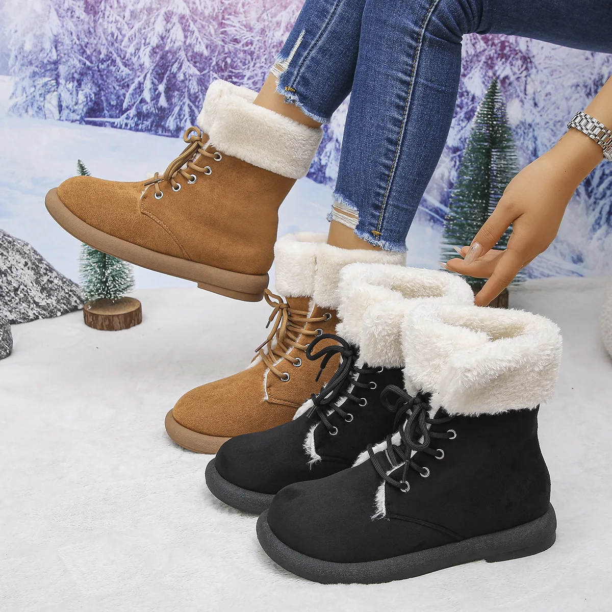

Women's Winter Boots Low Heels Women Boots with Fur Warm Winter Shoes Women Snow Boots Ankle Botas Mujer Winter Footwear Female