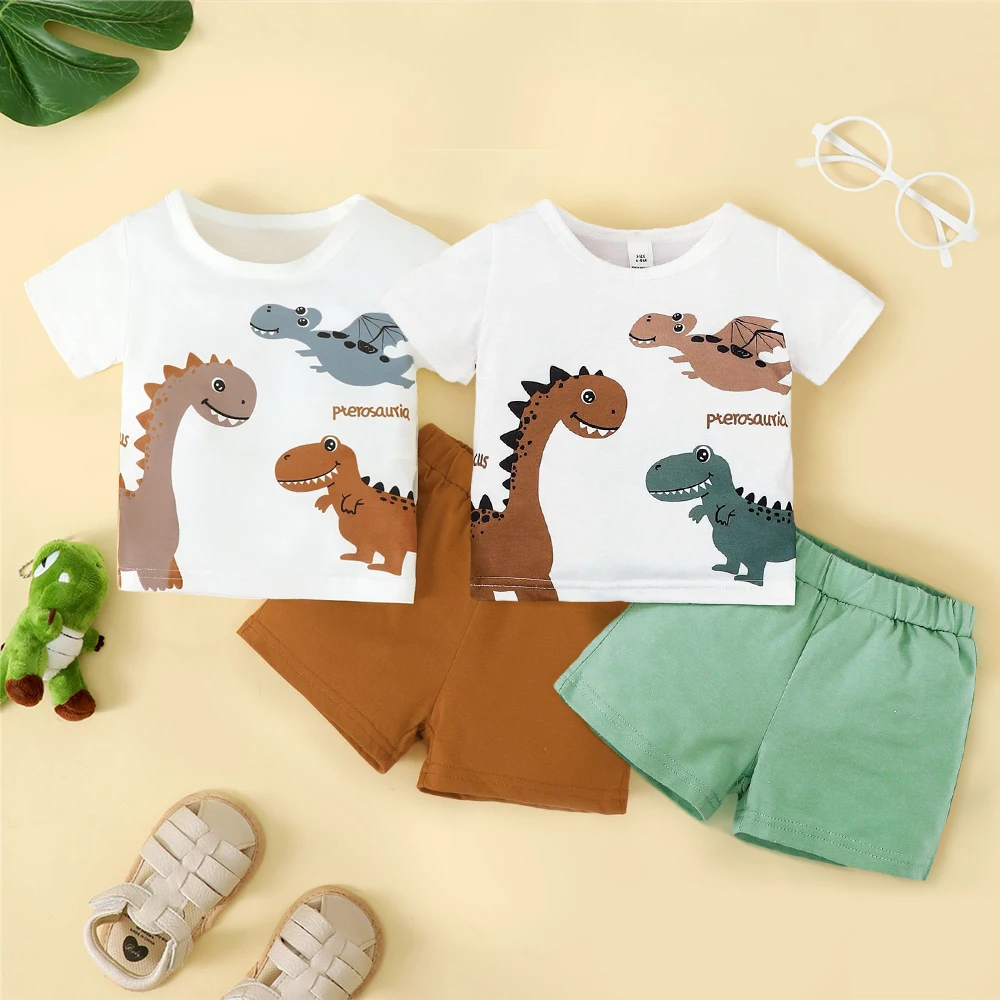 

2PCS Baby Boy Clothing set Cartoon Dinosaur Short Sleeve T-shirt+Shorts Sport Style Handsome Fashion Wear for Toddler 0-3 Years