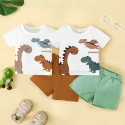 2PCS Baby Boy Clothing set Cartoon Dinosaur Short Sleeve T-shirt+Shorts Sport Style Handsome Fashion Wear for Toddler 0-3 Years