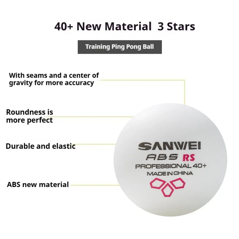 SANWEI RS40+ Table Tennis Balls 3 Star with Seamed ABS New Material Durable High Bounce Ping Pong Balls for Club Training