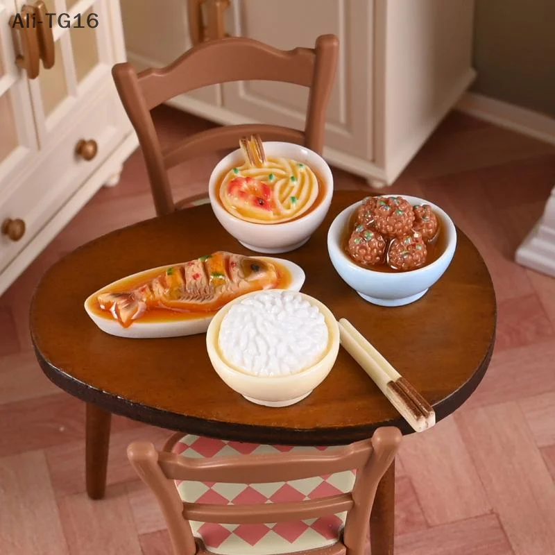 

1/12 Dollhouse Miniature Chinese Dishes Food Models Dollhouse Kitchen Decoration DIY Dolls House Dining Room Ornaments