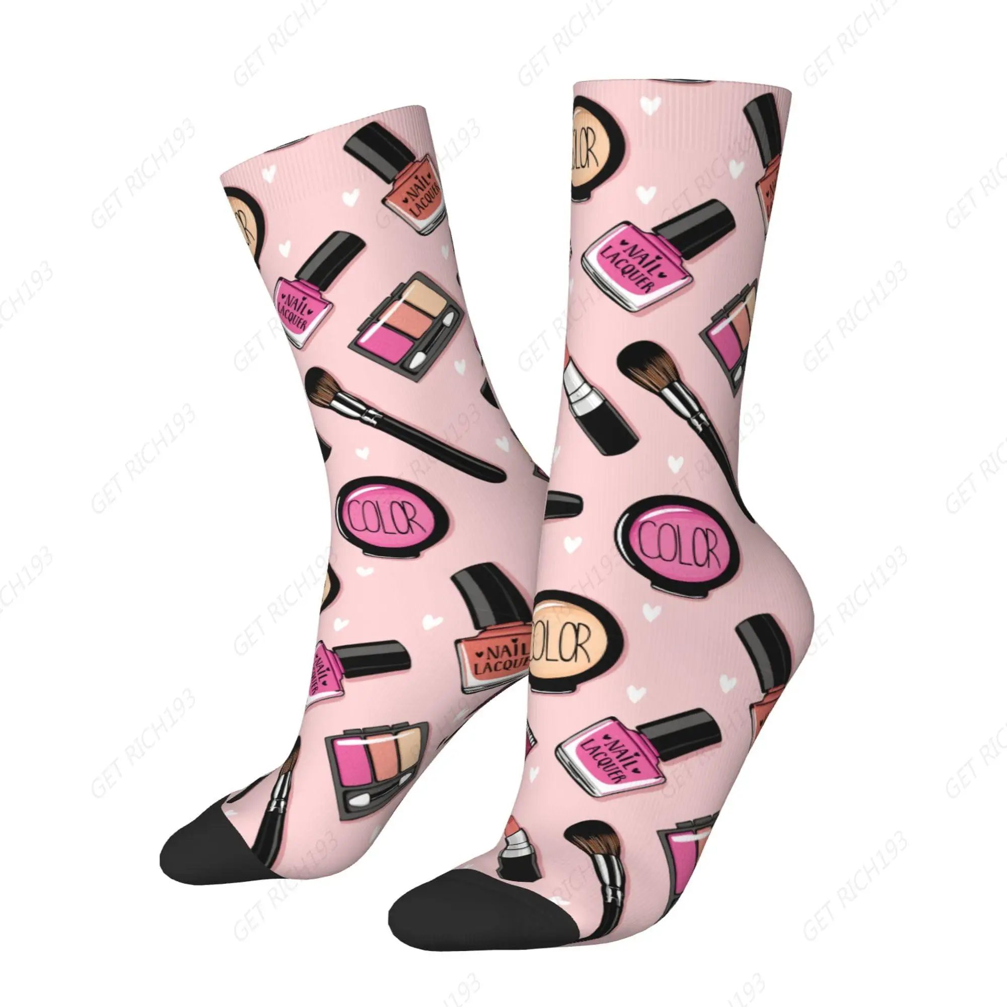 Fashion Makeup Cosmetics Cartoon Cool Socks for Men Women Funny Novelty Crew Socks