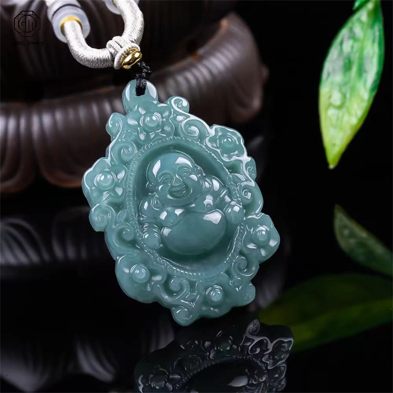 

Natural Grade A Jadeite Blue Water Ice Guanyin Buddha Pendant Unisex Men Women Gemstone Necklace Buddha Pendant Jewelry Gift