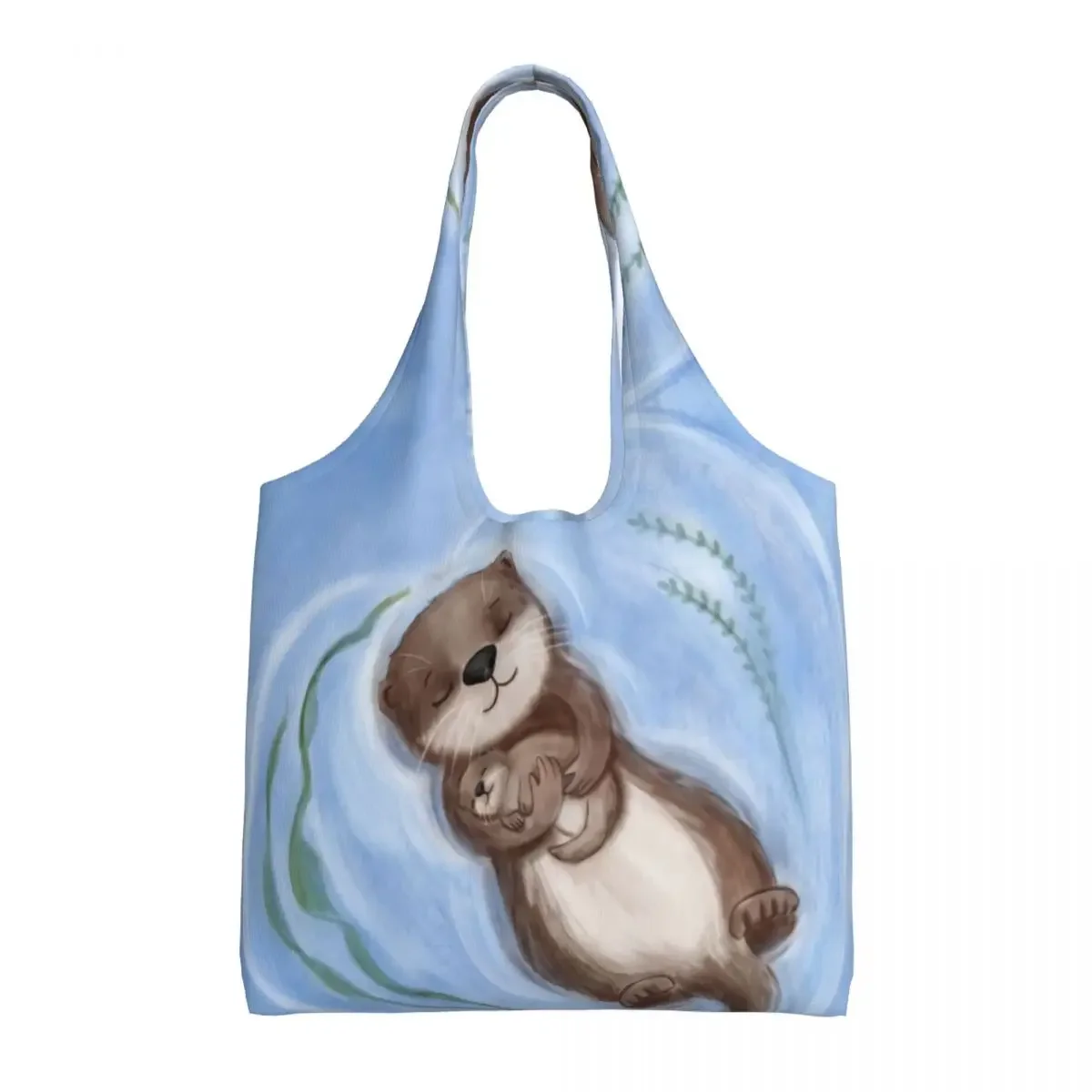 

Fashion Printed Otter Mom And Baby Snuggles Shopping Tote Bags Reusable Canvas Shoulder Shopper Bags Photography Handbag