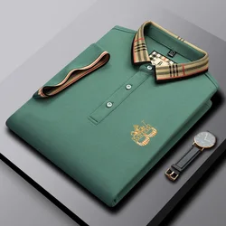 Embroidered Men's Pure Cotton Popsicle Cotton Short Sleeved Polo Shirt 2024 Summer New Business Casual Breathable Men's Top 4xl