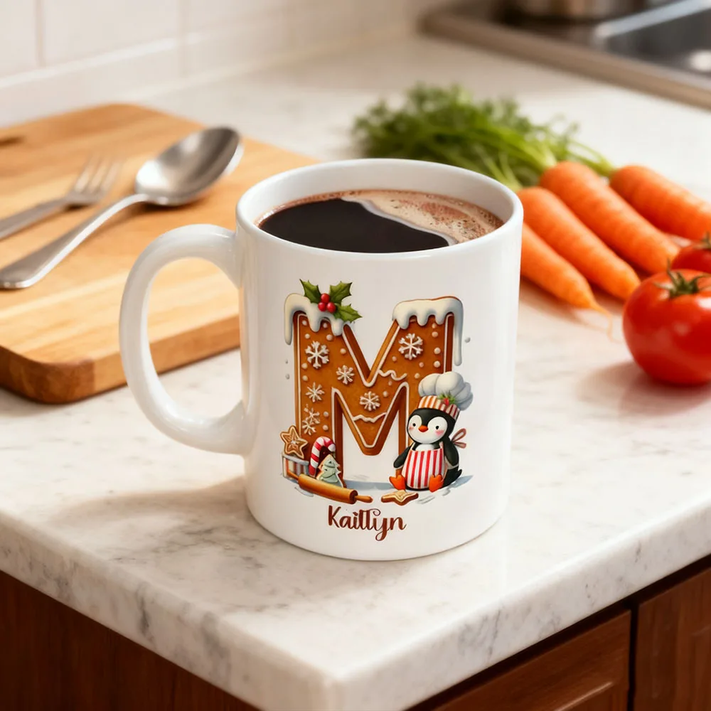 

Personalized Xmas Mug with Custom Name Initial Ceramic Coffee Cup Holiday Birthday Gift for Kids Boyfriend Girlfriend Friend