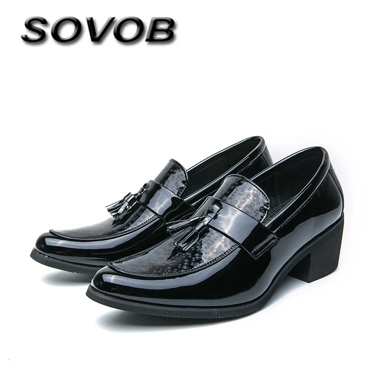 

Classic Black Men's Dress Shoes Big Size 38-46 Comfortable Leather Loafers For Men Slip-On Height Increasing Man Social Shoes