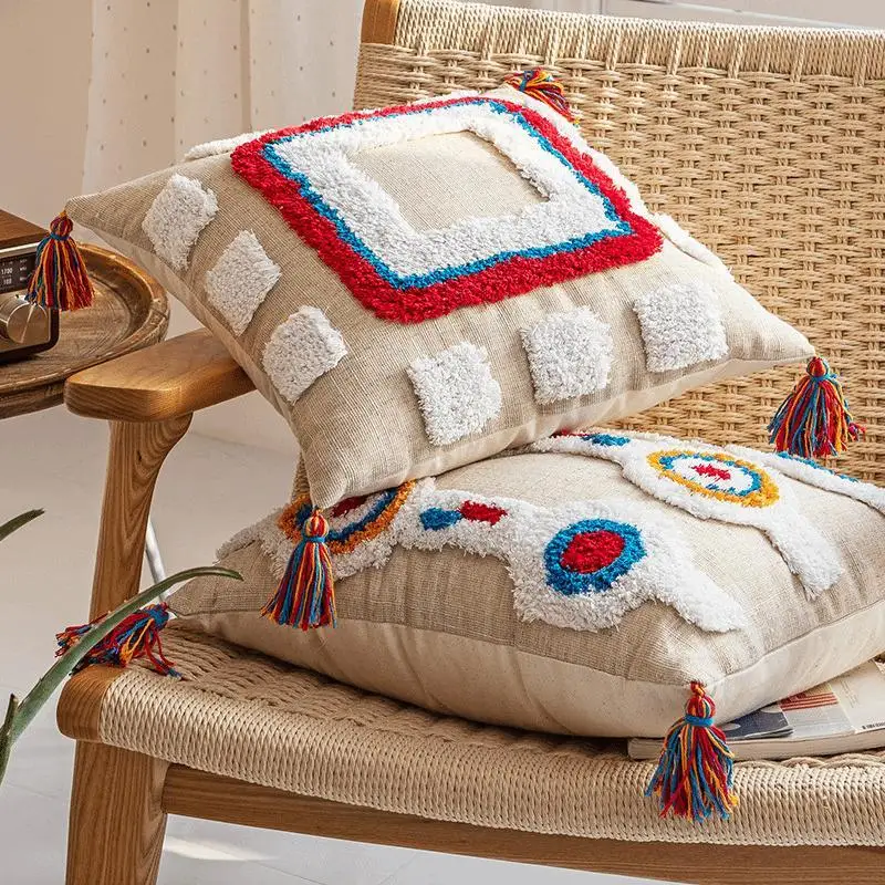 Moroccan style pillow ins fringed bohemian ethnic cushion homestay living room lumbar pillow