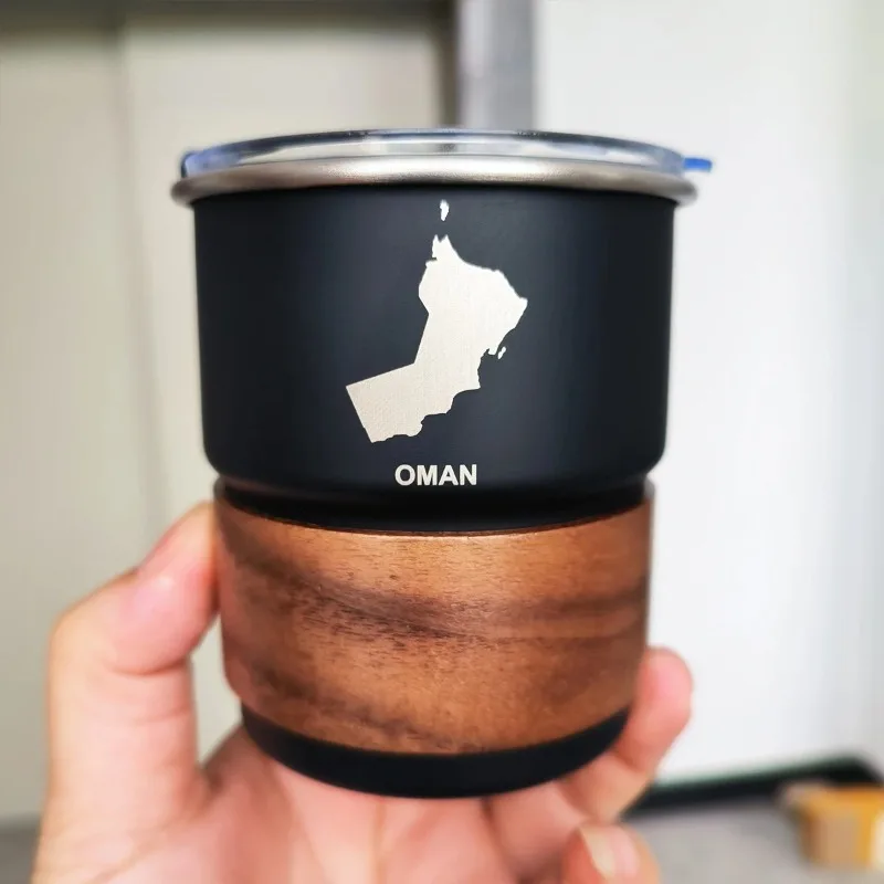 

The Sultanate of Oman Map Logo Stainless Steel Cup Mug with Lid 300ml Outdoor Camping Coffee Mug Wholesale gift cups